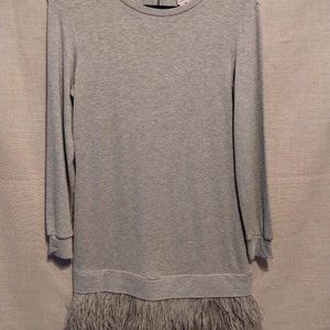 NWOT Haute Hippie Long Sleeve Scoop Neck Fringe Jersey Knit Dress Sz M.